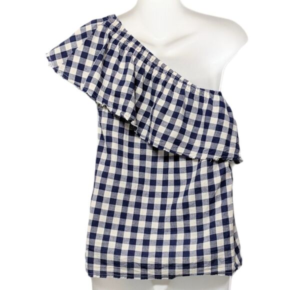 Anthropologie THE LADY & THE SAILOR One Shoulder Gingham Top M - Picture 5 of 9